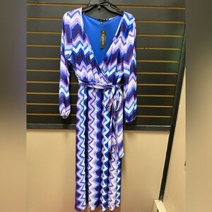 Espresso Chevron Wrap Maxi Dress Purple Blue Size XL